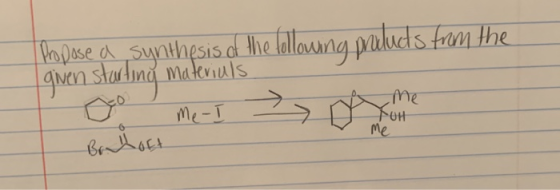 propose a synthesis of the following products from the given starting materials Go Me - I Dome Brloft me