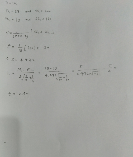E = 10 38 M2 = 33 and SS = 200 and SS₂ = 160 s-chen-o; [ 58, +5523 5 = – [360] = 20 S = 4.472 t = t-Mi-M₂ 38-33 5/5 th . 4.47