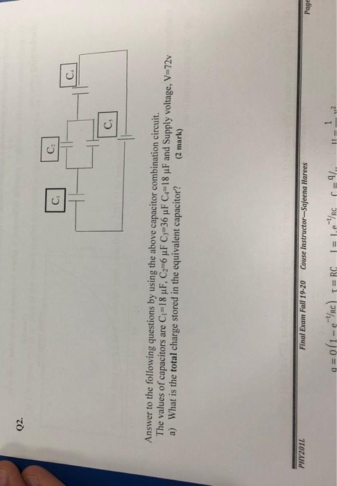 Answer to the following questions by using the above capacitor combination circuit. The values of capacitors are Ci=18 uF, C2