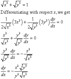 1 1 Vz? +372 = 1 Differentiating with respect x, we get (3x)+ (3yay ay 2473 dy = 0 dx 26 + VW dx