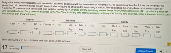 Analyze the events chronologically, one transaction at a time, beginning with the transaction on November 1. For each transac