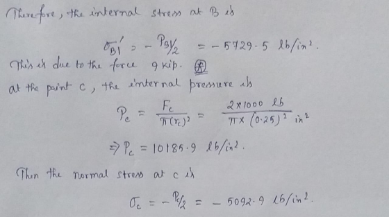 Therefore, the internal stress at Bis. OBí - PB - - 5729.5 lbsint. This is due to the force 9 kip. at the point of the intern