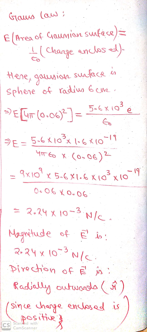 Grams low; E (Area of Gaumion surface) = 1 2 ( Change enclosed). is Hene, + gausian sunface sphere of radius bene. é ™EC (0.0