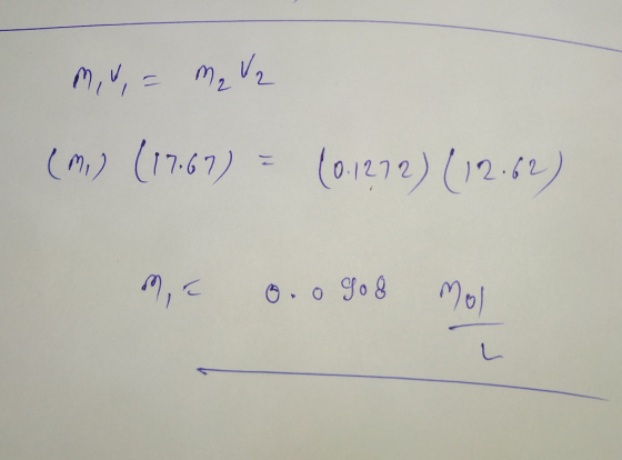 mua m₂ V 2 (m.) (17.67) = (0.1272) (12.62) M, 0.o 908 Mol