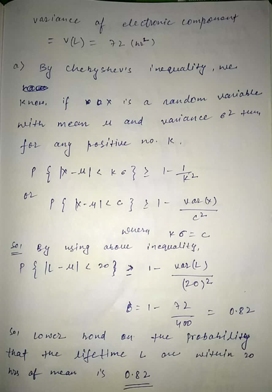 V ar iance af ele ctronie componcut V(L) 2 () Inequality chery snevrs we if nandom wauiarle tS a vauan ce 62 tey and neith