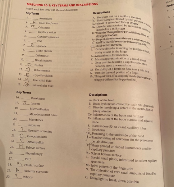 Match Finge Descriptions capillary specimen to purcute or less Tack of eygen herdem articles ain eta Miroscope between the se