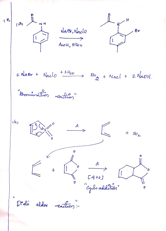 131 NH Nabr, Nacho Br - AwH, Eton 2 NaBr + +2lho Naelo +2H aelo Br. + Nael + 2 Naoh. Bromination mention + so, [4+2] Cyel a