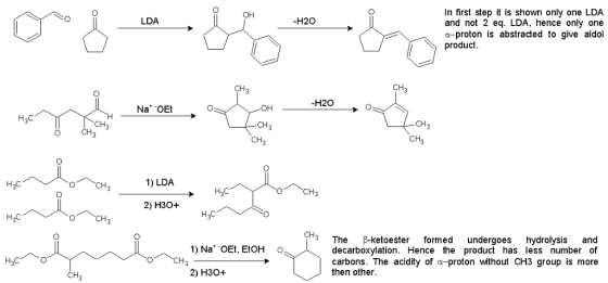 In first step it is shown only one LDA and not 2 eq. LDA, hence only one o-proton is abstracted to give aldol product он LDA