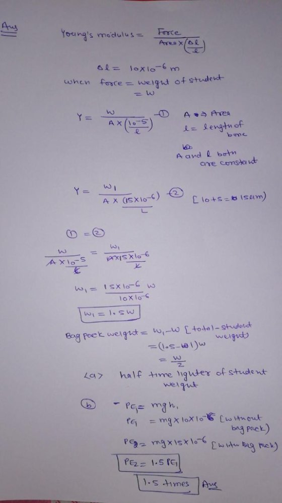 Youngs m。dulus Frere when force-weight of stu devt- にLengtn of A and batn are cemsterut Iseum) <a> half time )ghteY of student welfut bag poek)