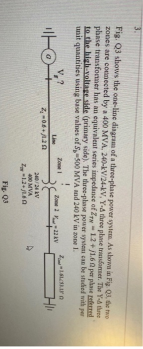 Fig. Q3 shows the one-line diagram of a three-phase power system. As shown in Fig. 23, the two zones are connected by a 400 M
