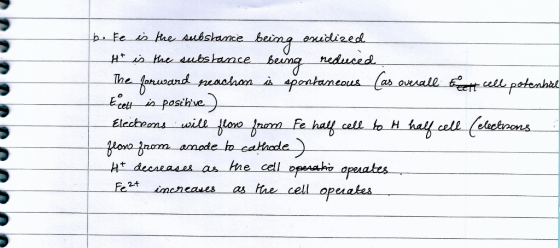 e 0 be fe is the substance being oxudized Ht is the substance being reduced The forw and greachan is spontaneous (as overall