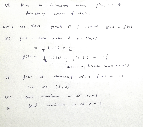 - fins so 4 flas is deer easing increasing where where fiu) co . - Nowe o we have graph of f , where glows = full cas goo = A