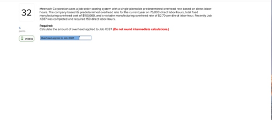 Meenach Corporation uses a job order costing system with a single plantwide predetermined overhead rate based on direct labor