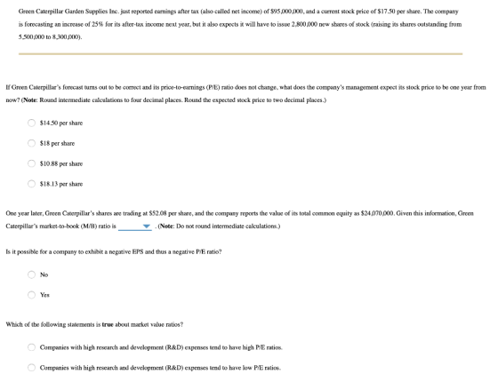 Green Caterpillar Garden Supplies Inc. just reported earnings after tax (also called net income) of $95,000,000, and a curren