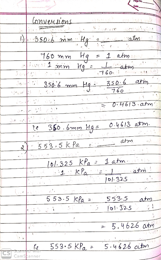 Page Na Data Conversions atm 1.), 35036 mm Hg 160 mm 1 mm Hg Hg 1 atm I atm 760 350:6 nom Hg 350.6 atin 760 0.4613 atm. re 35