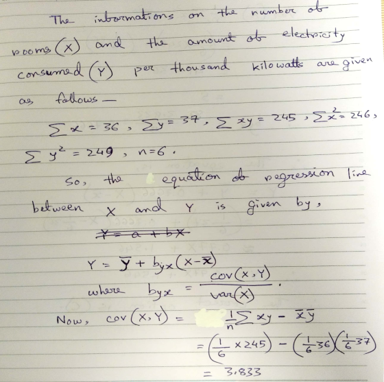 pooms (x) and kilowatts as The informations the number of the amount of electricity consemed (1) per thousand are given follo