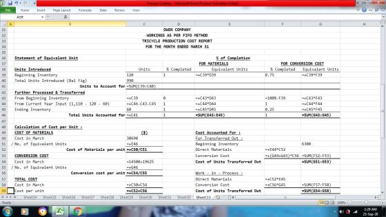 х X- Process Costing - Microsoft Excel (Product Activation Failed) File Home Insert Page Layout Formulas Data Review View ♡ A