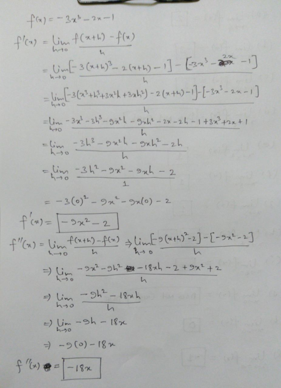 flay=-3x – 24-1 f(x) = lim f(x+h)-f(x) hoo ho lim [3 (x+h) 3 – 2 (Ath) – 1] - [3x² – 3 – 1] lim (-3(x²+2 +38²h +32h?) -2(x+4