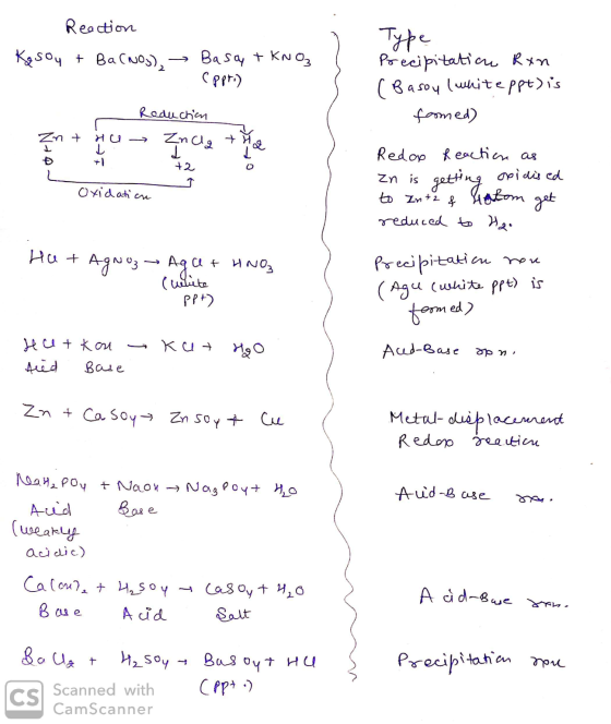 Reaction Kasou + Ba(NO3), Basq + KNO3 eppti) Reduction Entre - Znala tha Type Precipitation Rxn (Basoy (whiteppt) is formed)