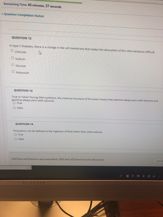 Remaining Time:45 minutes, 37 seconds. Question Completion Status QUESTION 12 In type 2 Diabetes, there is a change in the ce