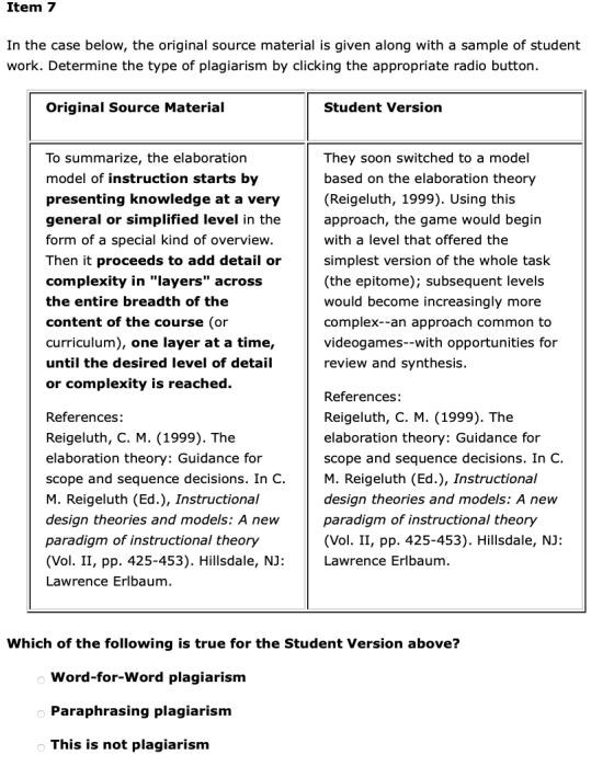Item 7 In the case below, the original source material is given along with a sample of student work. Determine the type of pl