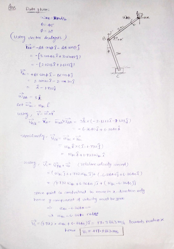 am D 10 m Ans Data gnen WAB-SRadls O= 45 0-38 (Usmg vector Analysis ) TAB - AB. Cosa î– AB sino ĵ 2-f3 cos 45 T +3simasy) = -