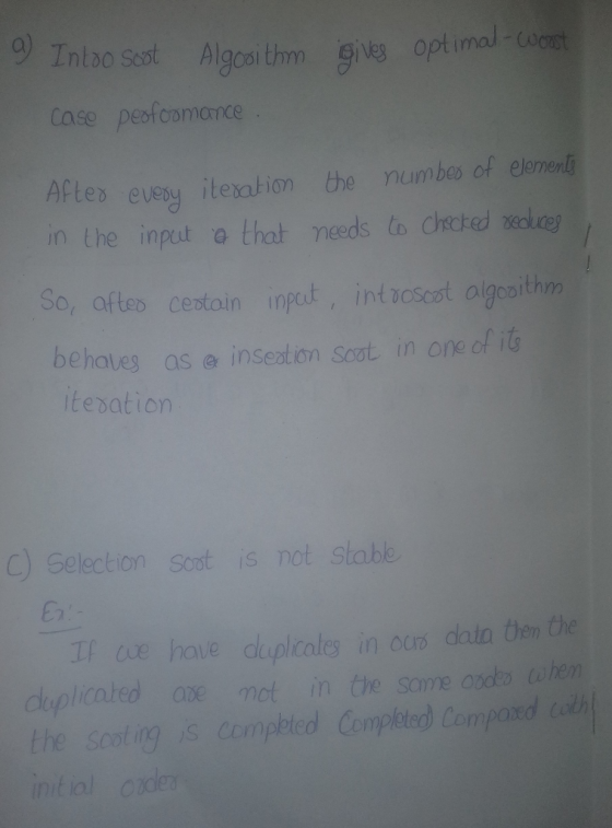 9 giver optimal-worst Into Sost Algorithm Case peofoomance After every iteration in the input a that the number of elements n