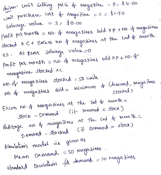 Sawage. va profit pa month = No. 4 magazines Sold xp + NO . a2ines XSAS xut Sa valua -O mou azi ne. Stocked xe so.or magais stocked - so uik Stocked stock Demand pawayd stoc D emond Stadf Dcmand «lock) bimulatoo mod is given a