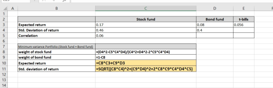 L2J BC DE Stock fund t-bills 0.056 Expected return Std. Deviation of return Correlation Bond fund 0.08 0.4 0.17 0.46 0.06 Min