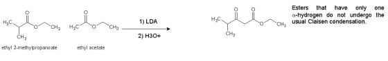 Esters that have only one a-hydrogen do not undergo the H2C 1) LDA OCH usual Claisen condensation. CH3 2) H30+ ethyl 2-methyl