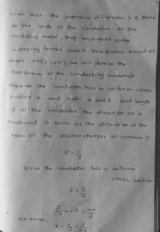 Given that the potential difference. V ie tbere at the endc oe the conductoy AS the e Potential diffetence V is there elect s
