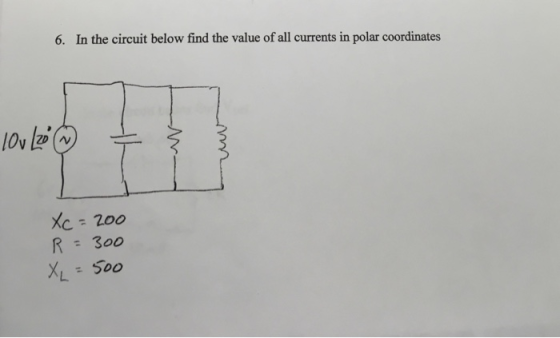 In the circuit below find the value of all currents in polar coordinates 6. R3oo