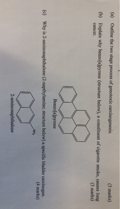 (a) Outline the two stage process of genotoxic carcinogenesis. (3 marks) (b) Explain why benzo[a]pyrene (structure below), a