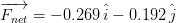 overrightarrow{F_{net}}= - 0.269 , hat{i} - 0.192 , hat{j}