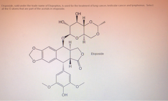 Etoposide, sold under the trade name of Etopophos, is used for the treatment of lung cancer, testicular cancer and lymphomas.