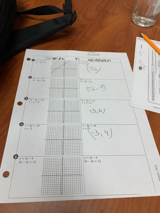 substitution F2,-)) 13,6] y = 2x - 4 6x - 3y = 12 y = 2x - 4 6x - 3y = 12 son, 2012