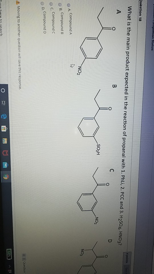Lumpletion Status: Ruestion 18 What is the main product expected in the reaction of propanal with 1. Phli, 2. PCC and 3. H2SO