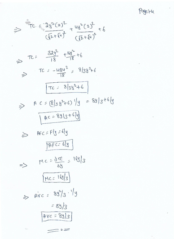 Pogethe - Tc. = 2y²Cu32 + uy? ( 28²th retruje cret Full » TC= 32 tilan to > TC - - Log? 8134276 to = 8/34²76 → AC = 8/3y76)