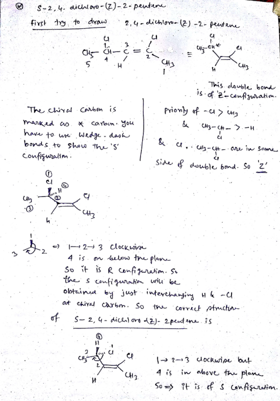 ®s-2,4 didaloo-(z)-2.penton This douyl bond n. bonds to shau h s confizwal im She B double bond . So 디 2. CH 내