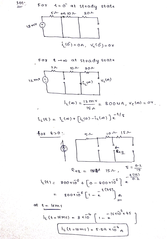 501: FOT t=0 at steady state son on or qon 12 my ¡COMEDA, VASÓ) -ov For to at steady state SN 10r 2or 12 my Ve(0) (100) i co