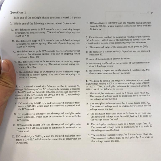 Question 1 Each one of the multiple choice questions is worth 3.5 points 1. Which one of the following is correct about DArs