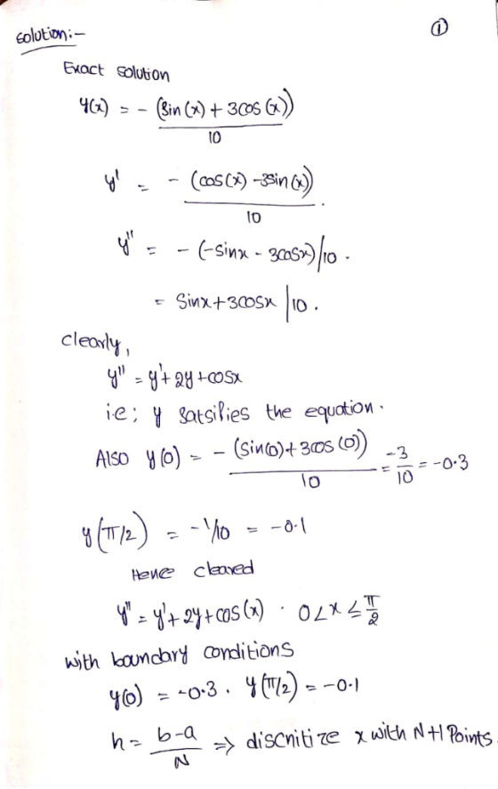 Goluton 0 Exact Soluiovn to to cleorly Also o) (sino)+ 305 () 10 with kuncbry Coyditions discriti zets