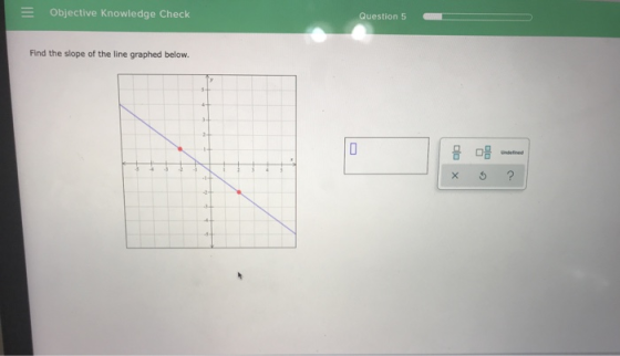Objective Knowledge Check Question 5 Find the slope of the line graphed below.