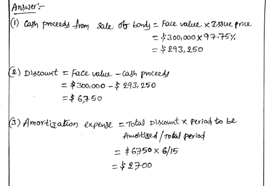 Answer ) Cajh procead from Sale ob Londy- Face value xaue frice 300,000 x775% - 293, 250 2) Discouut r face valu -Cajh procee