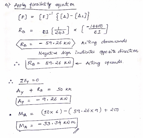 47 Appley flexibility equation [P] {F}* { [4) – [42]} Ro Mare - -/4400 11 El (243] [7 Ro 59.26 KN Acting down words Negative