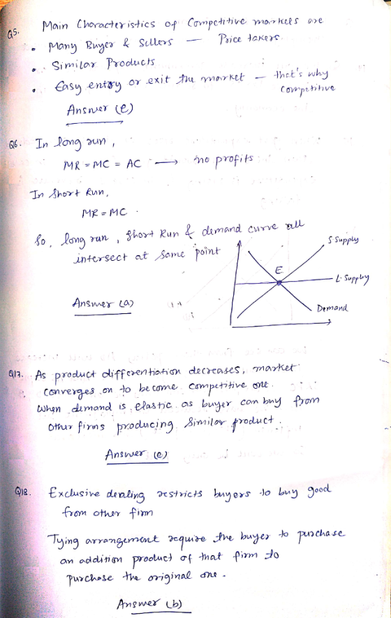 05 06.In Pon un MR - MC - AC mo profits In short Run untersect at Some point E. Demand As product dtiffeentiahiom decrcases, market Conve Ansvwer (e) om otheY im Puchase th original n Amgwer b)