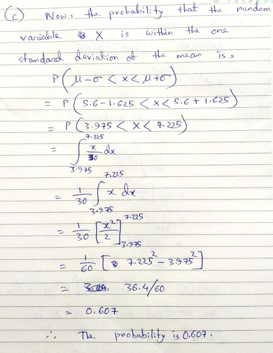 pandom Now, the probability that the variable the within one © X is standard deviation of the mean is a P(4-0 < x <uto) P ( 5