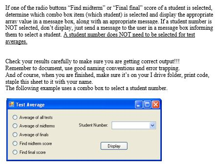 If one of the radio buttons Find midterm or Final final score of a student is selected, determine which combo box item (w