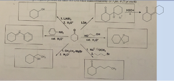 H30+ OH O Li 1. LiAIH 1,04 NH2 cat. H30 cat. H2o CH,CHz-MgBr 2. H,o CH OH CH