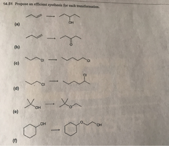 14.51 Propose an efficient synthesis for each transformation. он ОН ОН - С он